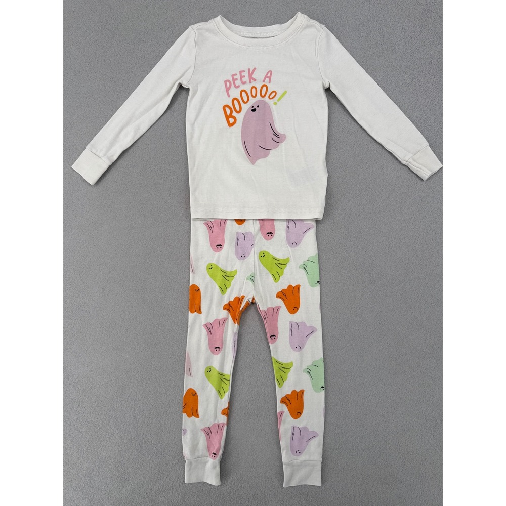 Old Navy Toddler 3T Pajama Set Ghost Halloween Peek A Booooo White Long Sleeve